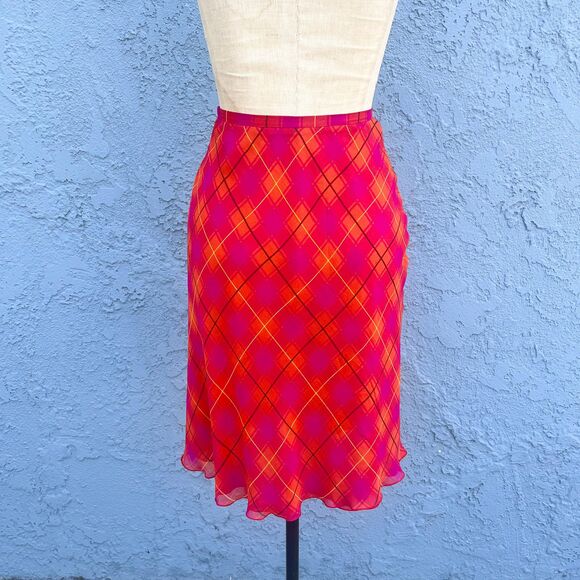 Emanuel Ungaro Collection Silk Skirt XS Pink Orange plaid slip skirt 90s y2k - Picture 1 of 10